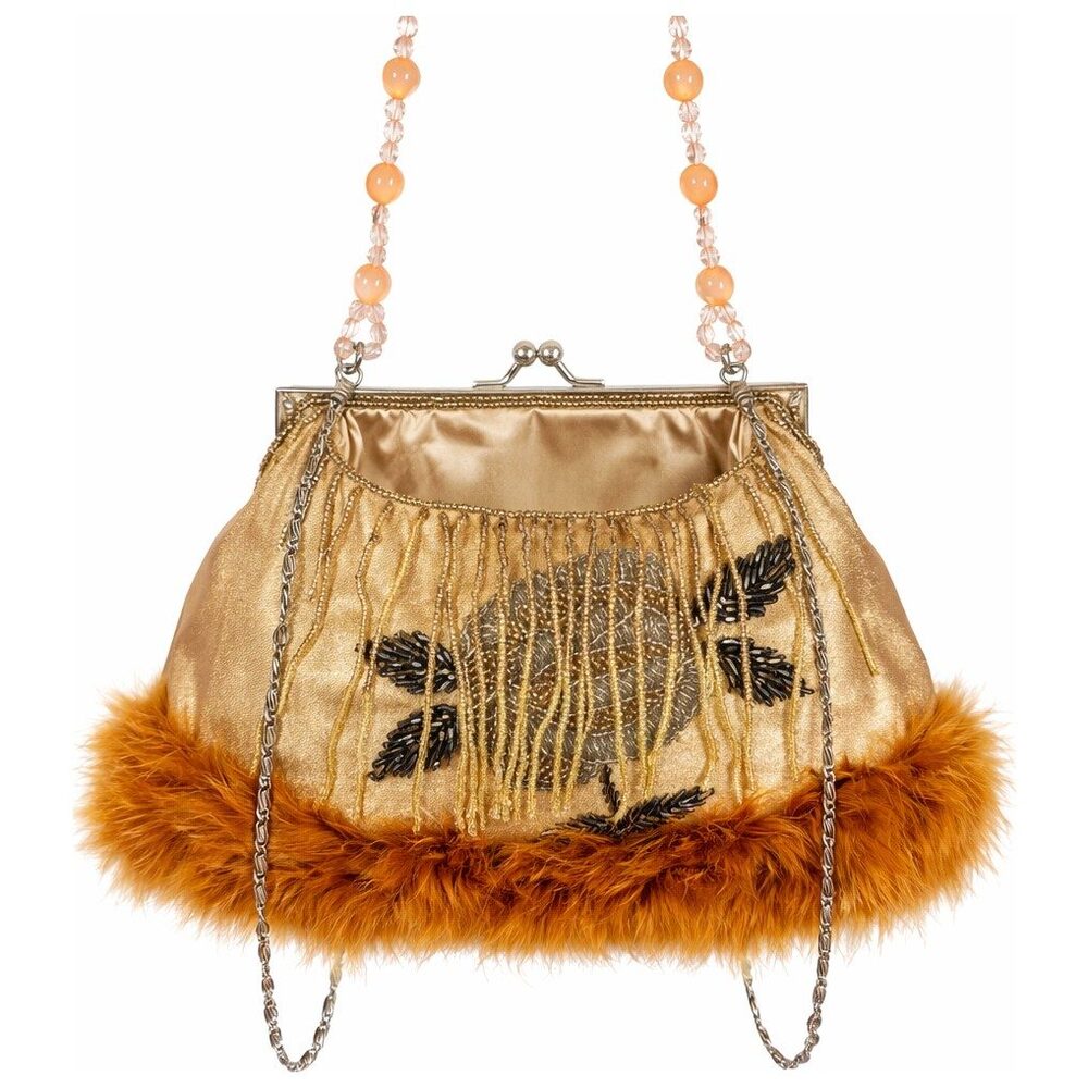 Old Hollywood Glam Mary Frances Beaded Faux Fur Kiss Lock Clutch NWT